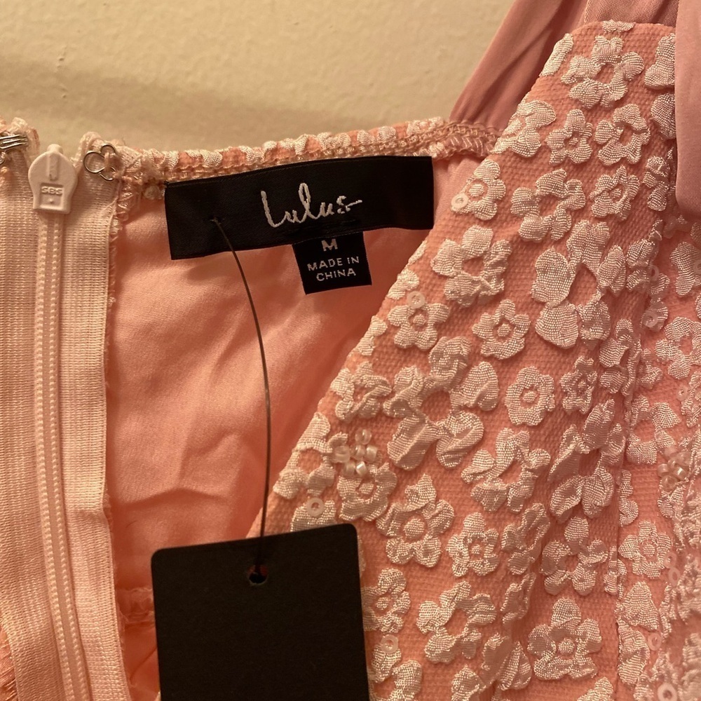 NWT Lulu's Pink Jacquard Floral Tie-Strap Mini Dress - Picture 7 of 10